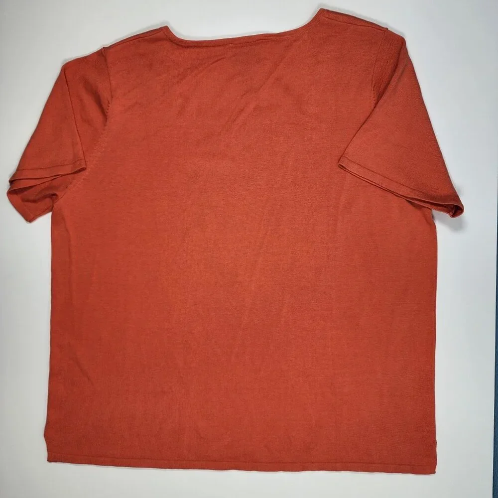 The Quacker Factory 1X Silk Cotton Orange Studded Sweater Top Square Neck Short